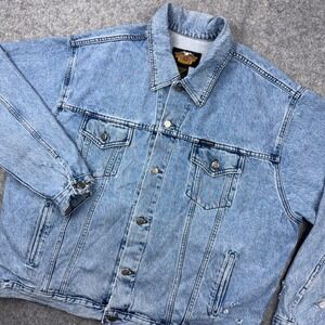 VTG Harley-Davidson Denim Jacket Mens 2XL Light Wash‎ Blue Distressed Biker 90s